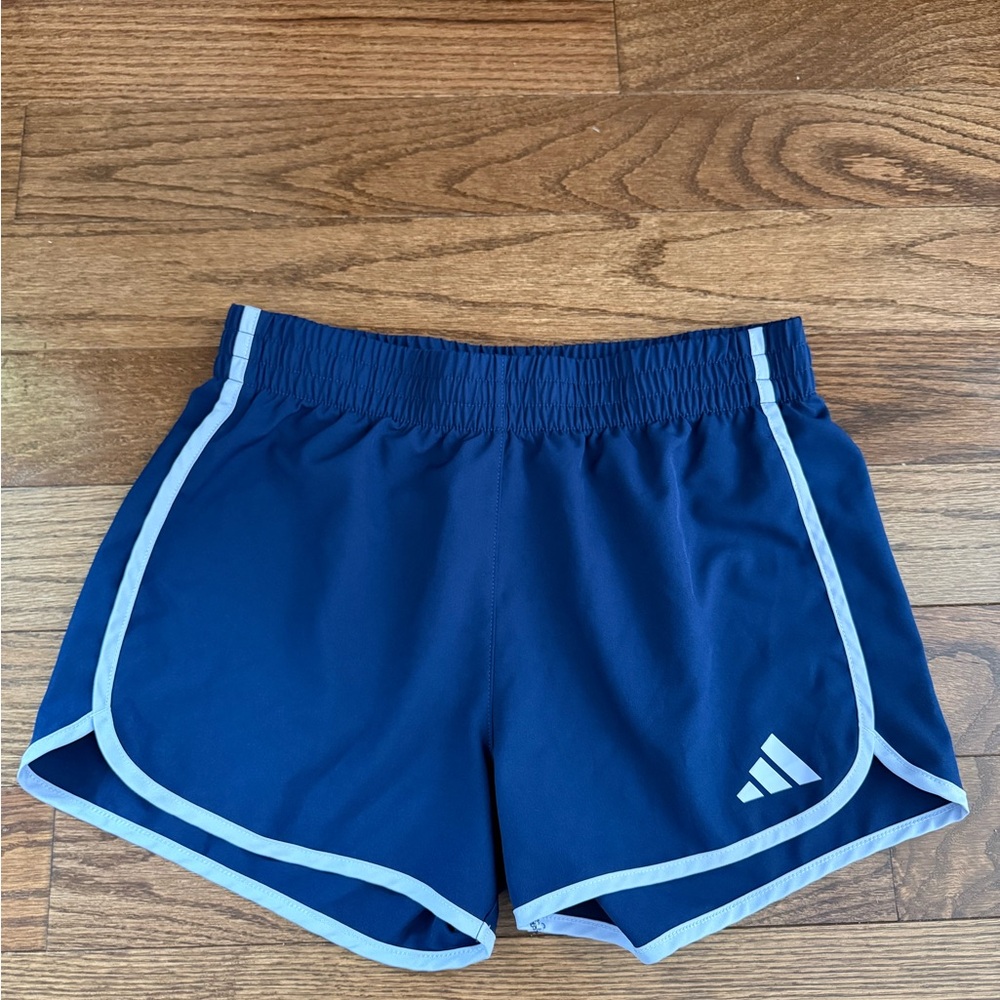 adidas Navy Blue Athletic Shorts with Light Blue Trim kids